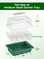 Seed Starter Tray 3 Pack with Heating Mat & 24 Full Spectrum LEDs Grow Light – Auto cycle Timer, Humidity Dome Ventilation Cover, Drainage Holes, Includes Gardening Tools – Transparent version