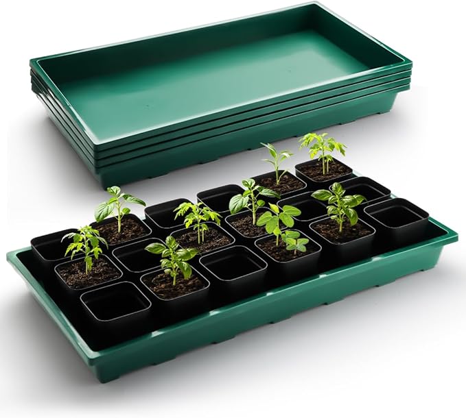 RooTrimmer 1020 Nursery Pots Trays 5 Pack, Plastic Flat Seed Starter Trays, Durable Seedling Potting Tray for Carrying and Holding Planting Pot (Green)