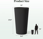 23.6" H Tall Planters for Outdoor Plants, 2 Pack Large Outdoor Planters for Front Porch Decor with Drainage Hole, Plastic Striped Flower Pots Fits Indoor Plants Patio Garden, Black