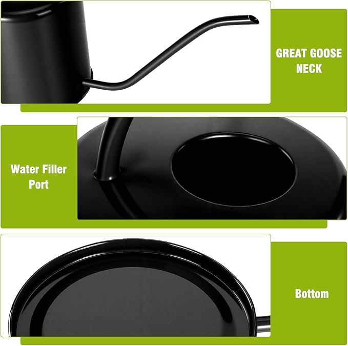 Plant Watering Can, 50 oz / 1500 ml Stainless Steel Metal - Modern Decorative with Long Spout for Indoor Potted Plants, Bonsai, Garden Flowers, Black