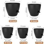 Plant Pots 10/9/8/7.5/7 Inch Self Watering Pots, Set of 5 Plastic Planters with Drainage Holes and Saucers,Plastic Flower Pots,Nursery Planting Pot for Indoor Out Door Plants(All Black)