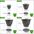 Usocik 4 Pack 16 Inch Large Plant Pots, Plastic Flower Pot for Indoor & Outdoor with Drainage Holes & Saucer, Plaid Pattern Planters Garden Pots for Herbs Gold