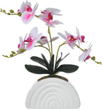 Fake Orchid Plant in White Rainbow Pot, Artificial Silk Phalaenopsis Orchid Flowers for Home Décor, Table Centerpiece, Office Desk (White and Pink)