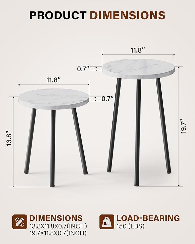 Plant Stand Indoor Tall: Corner Wood Plant Stand 2 Pack Mid Century Modern Decor - Small Round Plant Table for Indoor Plants - Outdoor Plant Holder for Patio Living Room Bathroom Office (White Marble)