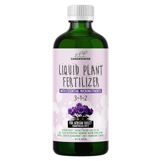 GARDENWISE 3-1-2 African Violet Fertilizer for Indoor Plants: Liquid Fertilizer with Essential Micronutrients Drops - Plant Food for African Violets (8 oz)