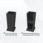 Metal Tall Planters 18 inch Set of 2, Durable Taper Planter with Drainage Holes & Rust-Proof Coating & Trays for Outdoor Indoor Garden Patio Front Door (Black)