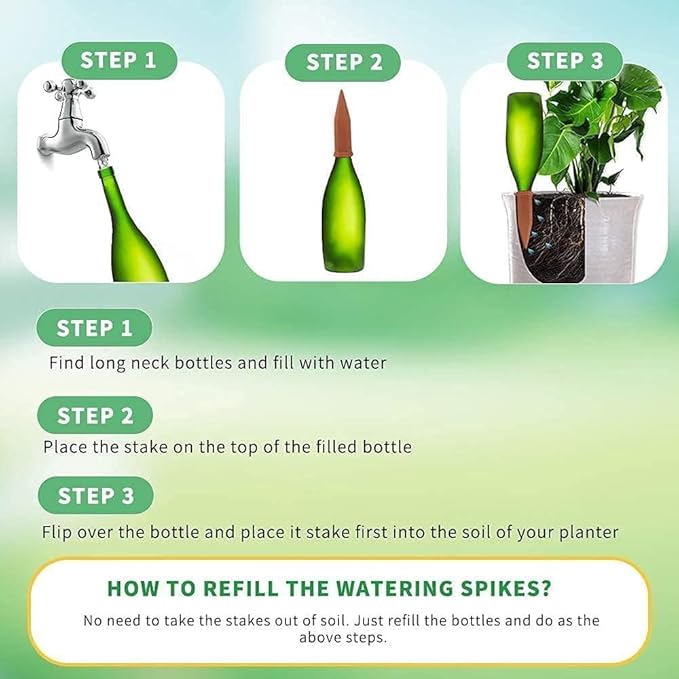 Tcamp 15 Pack Terracotta Watering Spikes, Plant Watering Devices Wine Bottle Automatic Plant Self Watering Spikes for Vacations, Self-Watering Stakes for Indoor Outdoor Plants