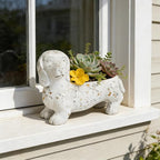 Vintage Cement Animal Planter Pots,Cement Succulent Planter,Indoor & Outdoor Garden Decor Rustic Shabby Flower Plants for Home,Patio,Balcony(White Dog)