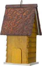 Glitzhome Bird Houses for Outside, 12" H Solid Wood Blue Bird House, Yellow Distressed Cottage Bird Nesting Box Decorative Birdhouse Hanging Bird House for Outdoors, Finch Swallow Wren Chickadee
