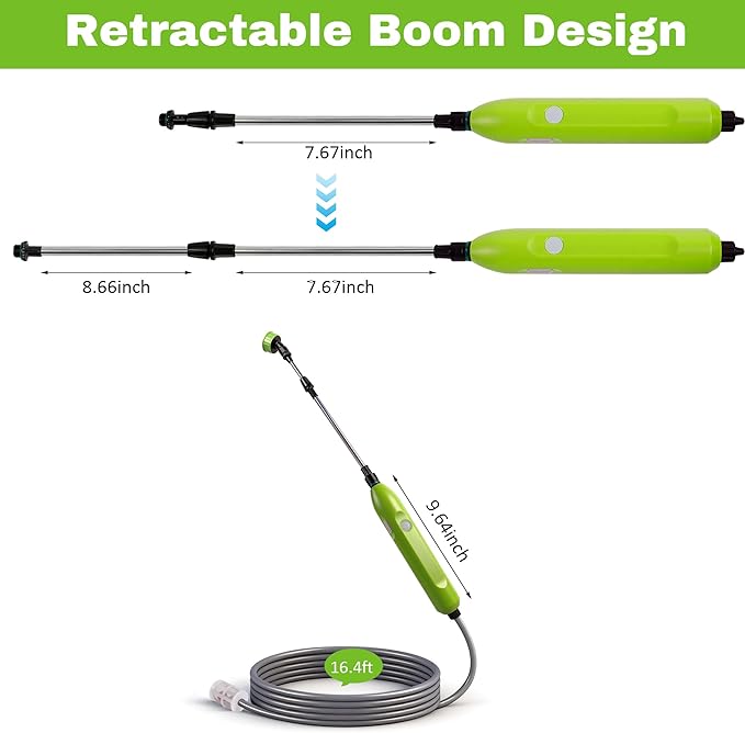 Battery Powered Sprayer Wand - 29" Electric Sprayer with 3 Adjustable Water Hose Nozzle Portable Garden Sprayer with 16ft Hose for Lawn and Garden Plant Watering