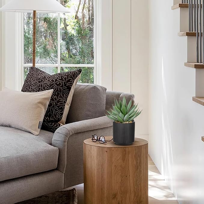 Briful Succulents Plants Artificial for Home Decor, Realistic Potted Fake Agave Plant, Black Ceramic Vase, Cute Aloe Maguey Faux Plant, Shelf Tables Decor, Modern Farmhouse Home Bathroom Decorations