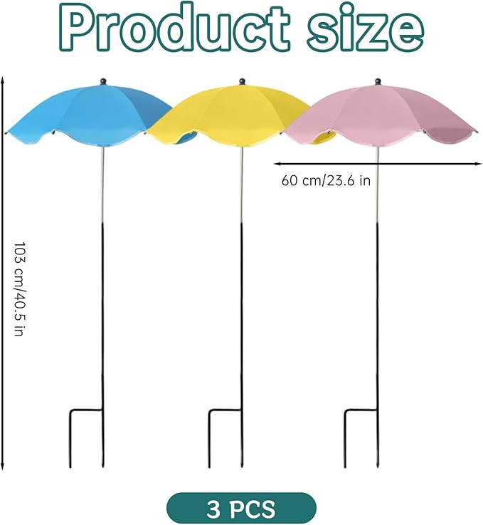 3 Pack Plant Umbrellas for Outdoor Plants, 40" Adjustable Patio Umbrella with Alloy Pole 3-Color Sun Shade for Potted Plants and Garden Decor Plant Tools