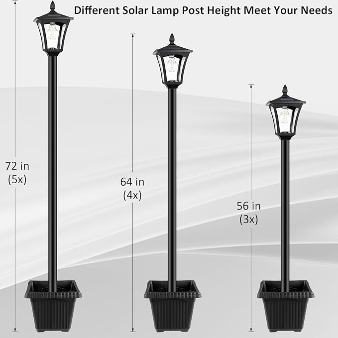 Derynome 72" Solar Lights Outdoor, 6000K Waterproof Solar Post Lamp Ligts with Planter, Dusk to Dawn Garden Lights for Backyard, Pathway, Patio,Lawn, Driveway Decor
