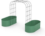Galvanized Raised Garden Bed with 96" Tall Vertical Arch Trellis – Expandable Rust-Resistant Planter Box for Outdoor Plants, Flowers, Herbs & Vines – Includes Plant Clips, Drainage Netting,Green