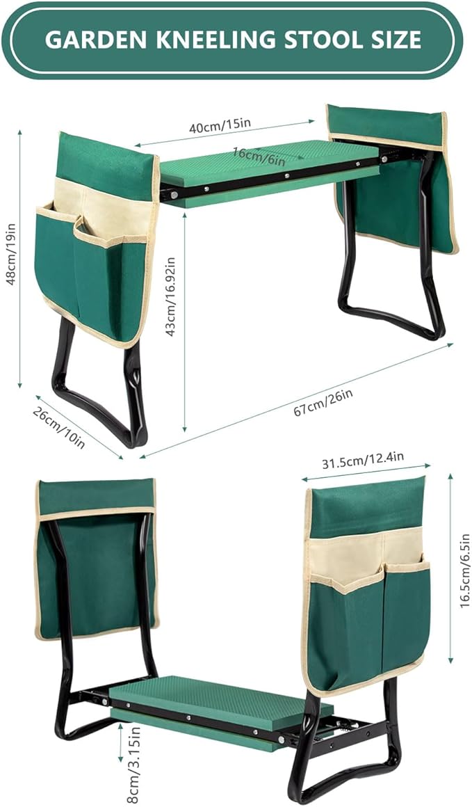 Uten Garden Kneeler Seat with Handles Portable Folding Gardening Stool Kneeling Stool Pad with 2 Bag