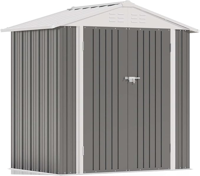 Patiowell 6x4 FT Storage Shed, Outdoor Metal Sheds with Lockable Door and Sloping Roof, Waterproof Outside Utility Garden Tool Shed with Breathable Vents for Patio Lawn Backyard, Gray
