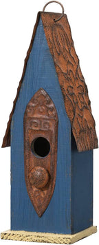 Glitzhome Bird Houses for Outside, Hanging Bird House for Outdoors, 13.25" H Retro Blue Distressed Solid Wood Pet Cottage Garden Decorative Birdhouse for Swallow Sparrow Finch Cardinals