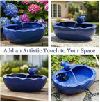 Solar Water Fountain, 11 inch Ceramic Koi Fountain, Blue Glazed Finish, Outdoor Solar Garden Fountain, Solar Powered Fountain for Garden, Tabletop, Balcony, Patio, Deck
