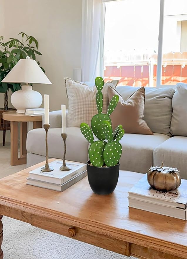 DILATATA 16.5" Small Fake Cactus Plant Potted 'Prickly Pear Cactus' Faux Cacti for Home Garden Office Decor Housewarming Gifts