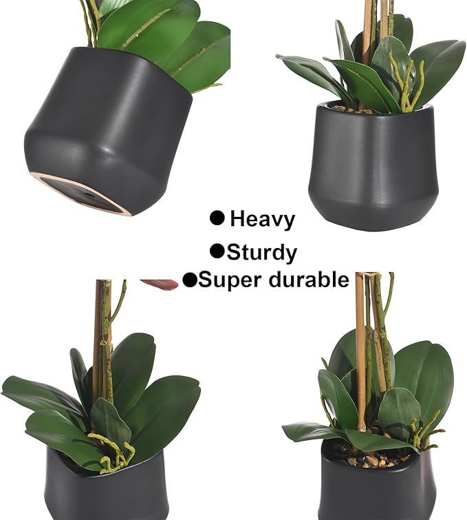 Orchids Artificial Plant in Ceramic Pot 18.5" Faux Orchid Phalaenopsis Flowers Arrangement for Home Office Table Centerpiece Indoor Decor, Red