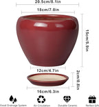 Ceramic Planter - 8 Inch Plant Pot Indoor with Drainage Hole and Saucer Planter for Outdoor Plants Round Flower Pot for House Patio Decor Red