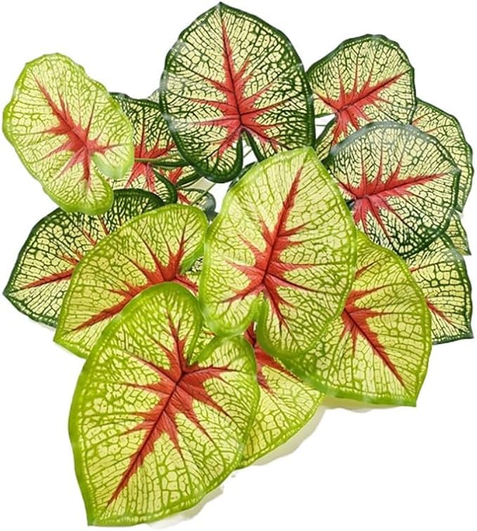 Artificial Caladium Plant with Red and Green Leaves, Red Leaf Artificial Plants Decoration Simulated Bonsai Potted Decor Home Room Party Wedding Office Floor (Yellow(No Flowerpot), 75cm)
