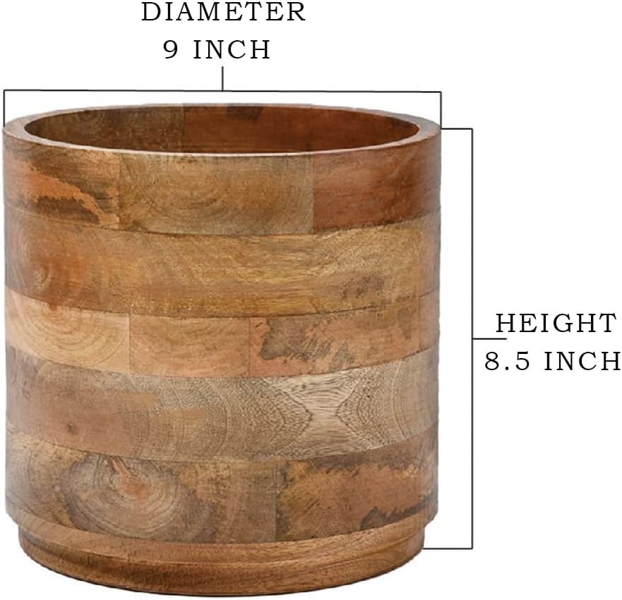 Serene Spaces Living Mango Wood Cachepot Set of 4, 9" Diameter & 8.5" Tall, Suitable for Indoor Potted Plants