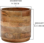 Serene Spaces Living Mango Wood Cachepot Set of 4, 9" Diameter & 8.5" Tall, Suitable for Indoor Potted Plants