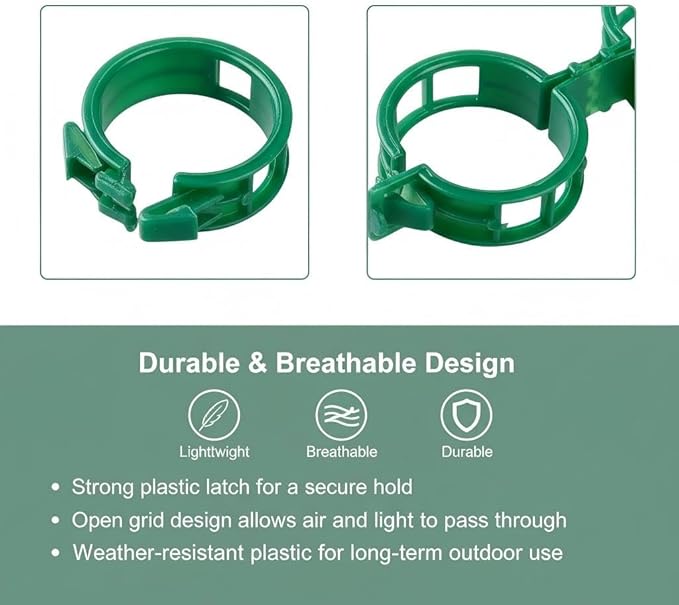 100Pcs Plant Support Clips - Plastic Stem Clips for Climbing Plants, Tomato Vines, Grape Vegetables, Secure & Reusable Garden Clips (Green)