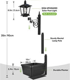 Outdoor Flower Pot 2-in-1 Solar Floor Lamp, 2-in-1 Solar Lamp Post with Planter, IP65 Waterproof Warm White Light, Auto On/Off, for Garden, Patio, Yard, Front Porch, Back Door (2PCS)