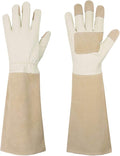 HANDLANDY Pruning Gloves Long for Men & Women, Pigskin Leather Rose Gardening Gloves- Breathable & Durability Gauntlet Glove