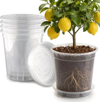 BTPLASTIK 5 Gallon Clear Nursery Pots with Saucers 5P, 12 Inch Round Plastic Plant Pots with Drainage Holes