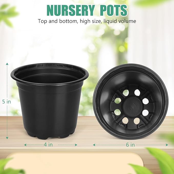 120 Packs 6 Inch Plant Nursery Pots, Plastic Seeds Starter Pots with Drainage Holes, Germination Soft Flower Plant Container for Succulents Seedling Cutting Transplanting (120, 6 Inch)