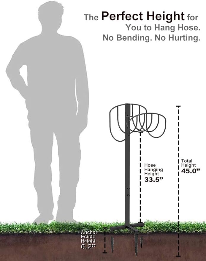 Artigarden Freestanding Garden Hose Holder Hanger, Outdoor Heavy Duty Metal Water Hose Storage Holders Stand Organizer Rack Detachable Stake, Holds 150 Ft of Hoses for Outside Lawn Yard, Black