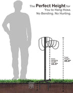 Artigarden Freestanding Garden Hose Holder Hanger, Outdoor Heavy Duty Metal Water Hose Storage Holders Stand Organizer Rack Detachable Stake, Holds 150 Ft of Hoses for Outside Lawn Yard, Black