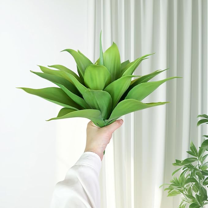 Artificial Agave Plants, 13.8Inch Realistic Faux Plant for Indoor Outdoor Home Decor, Green