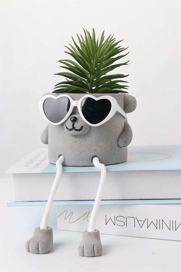 Zen Home Cute Fake Plants for Shelf - Mini Succulent Plants - Small Artificial Plants for Shelf Decor - Desk Plants for Office - Small Faux Plant, Fake Desk Plant for Home Office or Class (Shy Bear)