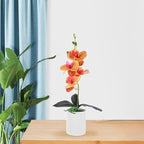 Artificial Potted Butterfly Orchid Faux Flowers 2pcs Orange Desktop Fake Potted Plant Realistic Orchid Bonsai Home Living Room Table Decor
