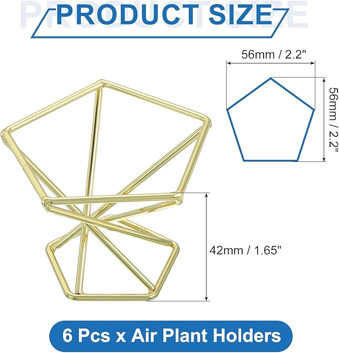 uxcell 6Pcs Air Plant Holder, Makeup Sponge Drying Holder Rack, Tabletop Air Fern Display Stand, Makeup Beauty Egg Dry Stand for Dressing Table Home Decoration, Gold (56x56x42mm)