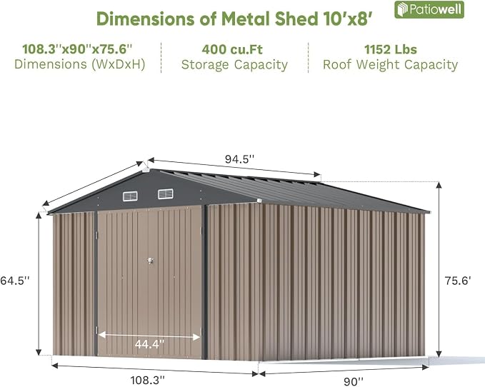 Patiowell 10x8 FT Outdoor Storage Shed, Large Metal Tool Garden Sheds with Lockable Door and Sloping Roof, Waterproof Outside Storage Shed for Backyard Patio Lawn, Brown