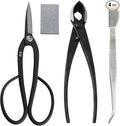 Wazakura 4PCS Bonsai Essential Tool Kit MADE IN JAPAN, Yasugi Steel Ashinaga Scissors + Concave Branch Cutter 8in (200mm) + Stainless Tweezers + Sap Eraser Set