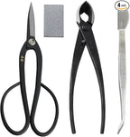 Wazakura 4PCS Bonsai Essential Tool Kit MADE IN JAPAN, Yasugi Steel Ashinaga Scissors + Concave Branch Cutter 8in (200mm) + Stainless Tweezers + Sap Eraser Set