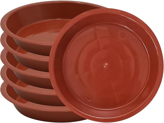 6pcs Terracotta Plastic Plant Saucers (6 inch) - Heavy Duty Indoor Plant Trays for Pots with Water Drainage, Drip Catcher & Decor (Set of 6 Round Saucers)