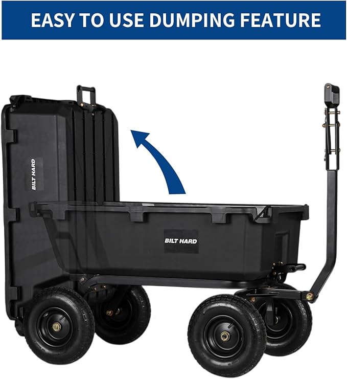 BILT HARD 1200 lbs Poly Garden Dump Cart, 7 Cu Ft Capacity Heavy Duty Garden Carts, Quick Release, 2-in-1 Convertible Handle for Yard, Outdoor