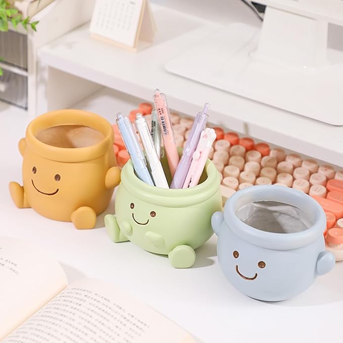 Cute Face Planter Pot, Small Resin Head Planters for Indoor Plants, Funny Smiling Face Flower Pot Succulent Planter with Drainage Hole, Gift IdeaI for Birthday Christmas (Orange)