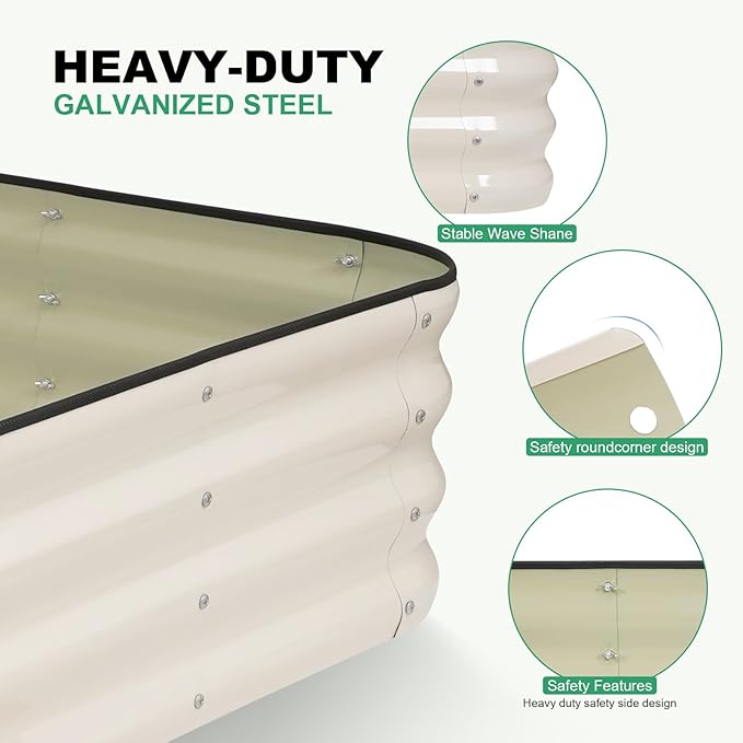 1MORE Raised Garden Bed -4X2X1 Galvanized Planter Box for Outdoor Gardening,3 in 1 Modular Raised Bed Kit with Protective Tape, Gloves for Herb，Ideal for Vegetables and Plants.White-1Pack