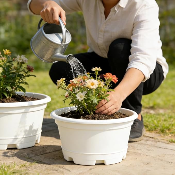 KPUVX 5 Pack 10.5 inch Plant Pots,Planter-Pots-for-Plants，Plastic Flower Pot for Indoor Outdoor Plants with Drainage Holes & Trays, Decorative Garden Containers Sets for Houseplants