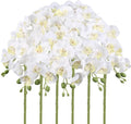 6PCS White Orchids Artificial Flowers 27’’ Silk Faux Orchids Fake Flowers with Stems for Floral Arrangements Home Wedding Dining Table Party Garden Decoration(White)
