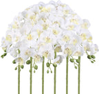 6PCS White Orchids Artificial Flowers 27’’ Silk Faux Orchids Fake Flowers with Stems for Floral Arrangements Home Wedding Dining Table Party Garden Decoration(White)