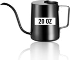 20oz/600ml Watering Can Indoor Plants, Stainless Steel Plant Watering Can with Long Spout (Black)